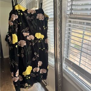 Lulu's Black Dress with Floral Embroidery
